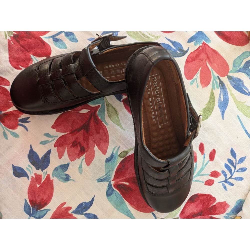 Women's Natural Sport Black Leather Fisherman Sandals Size 7.5M